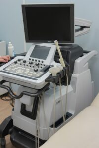 Ultrasound machine used to map leg veins